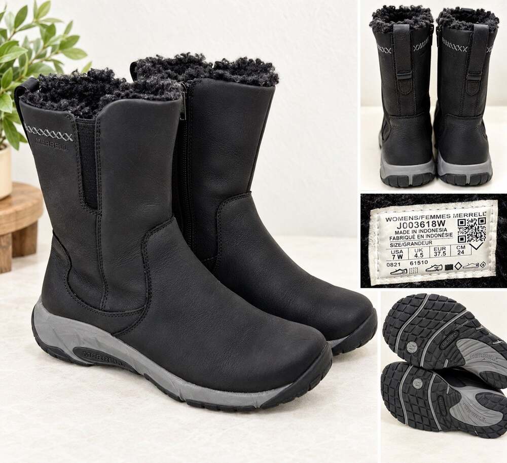 Merrell Women’s Size 7 Black Faux Fur Lined Encore 4 Tall Boots Waterproof